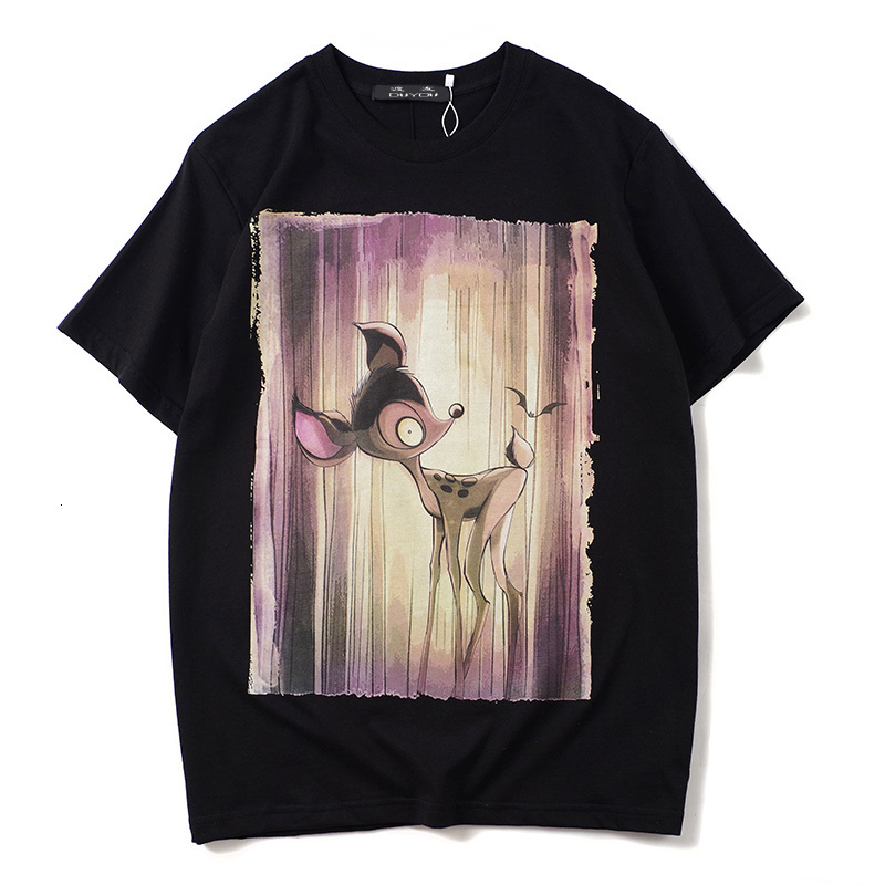 

2021 New Abstract Sika Deer Print Tee Shirts Fashion Summer Hip Hop Casual Streetwear Tshirts Men Harajuku Short Sleeve Tops Male Mj43, Black