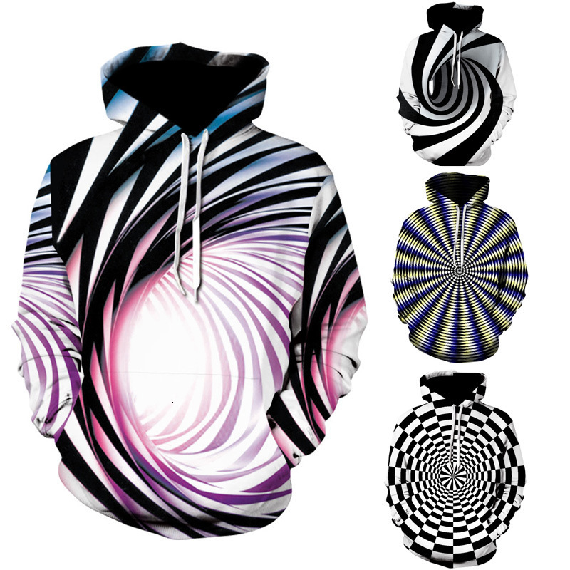 

Fleeces Sweater Hoodie Hoody2021 spring and autumn baseball suit whirlpool 3D digital printing casual Pullover Hooded loose fitting men' wear, Black and white stripe vortex