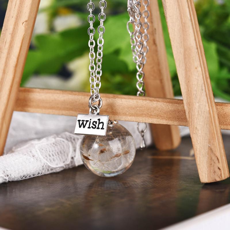 

Pendant Necklaces Dandelion Dried Flowers Wish Glass Ball Pendants Necklace Women Fashion Jewelry