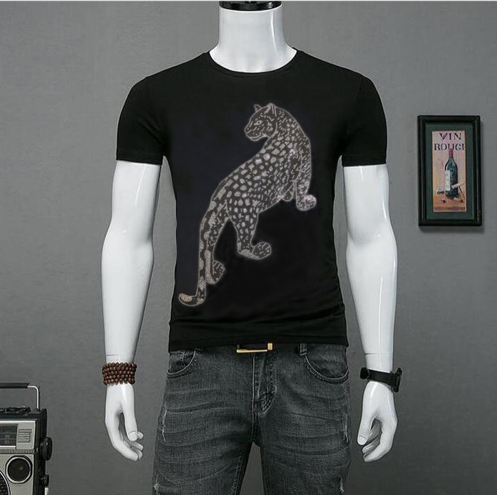 

New 2021 Mens Summer Rhinestone Slim Fit Tshirt Casual Fashion O-neck Top Tees Nomj, As picture shown