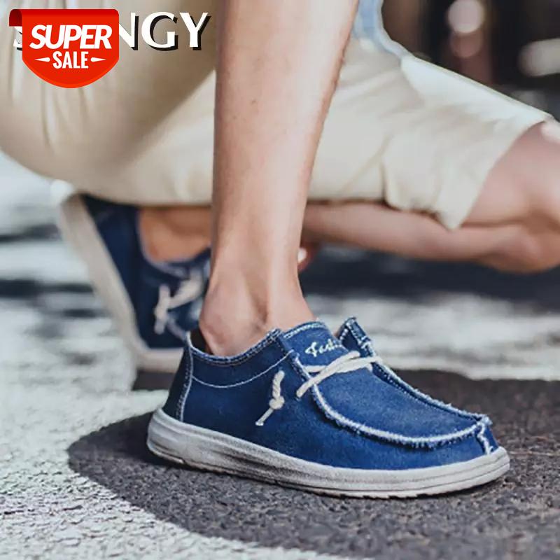 

2020Men's Casual Shoes Denim Canvas Breathable Vulcanized Non-slip Wear-resistant Men's Flat Shoes Soft Bottom Outdoor Men #X58f