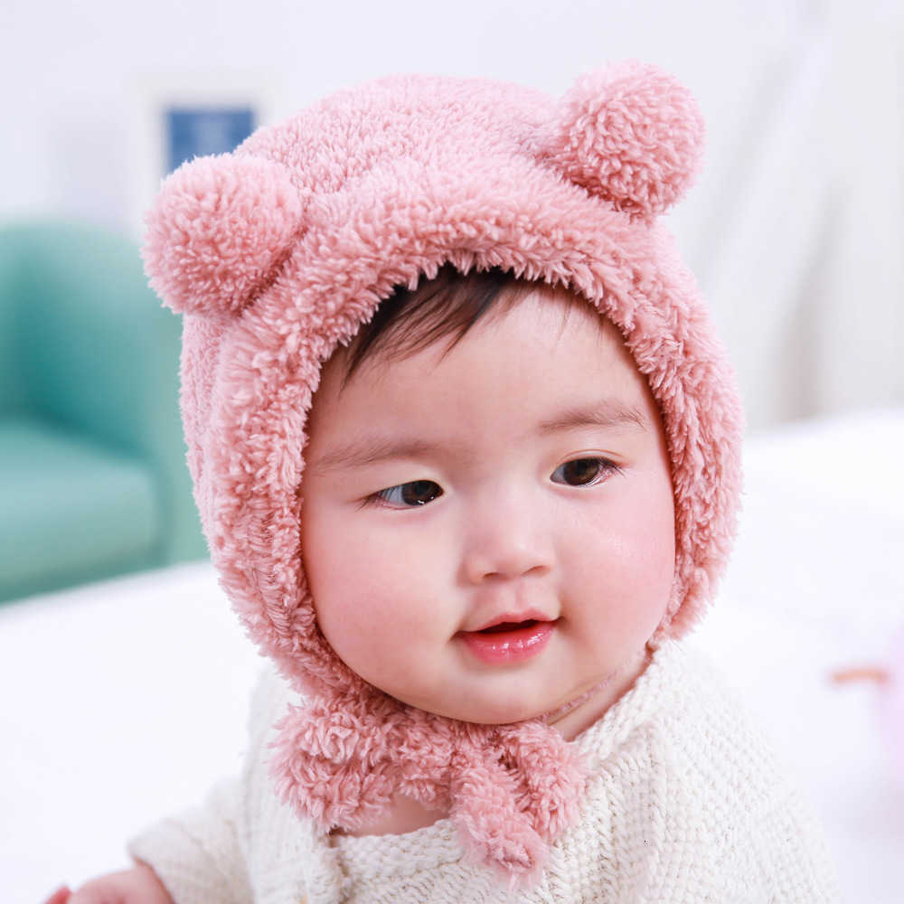 2021 fashion baby hat and hats b&#039;s head cap double ball Plush ear protection-image-704412433