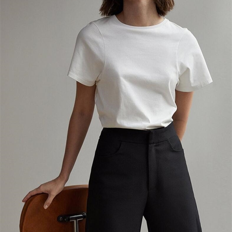 

Ins Fashion Women T-shirt Summer Auturn Slim Cotton Short-sleeved Embroidery 210708, Beige