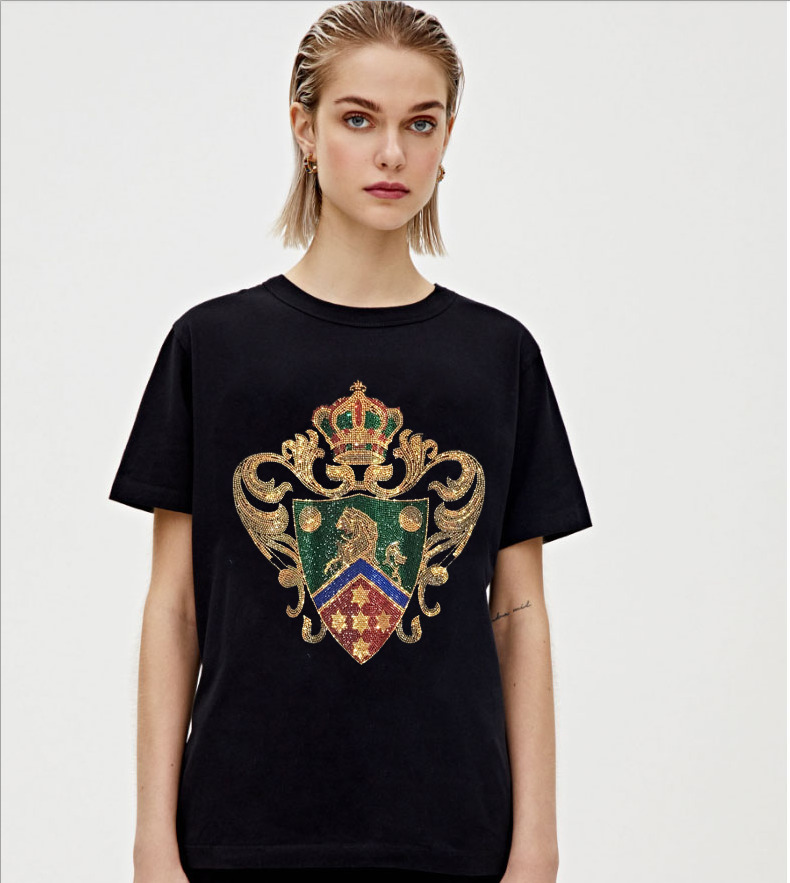 

2021 New Plus Size Clothes Rhinestones Design Summer Tees Woman Tshirts Women Top Tshirt Tops T-shirt Female Cffv, As shown