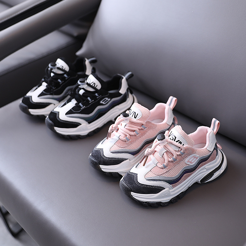 

Children's sports shoes 2021 spring new children's shoes Korean girl casual shoes mesh breathable boys running, Black;red