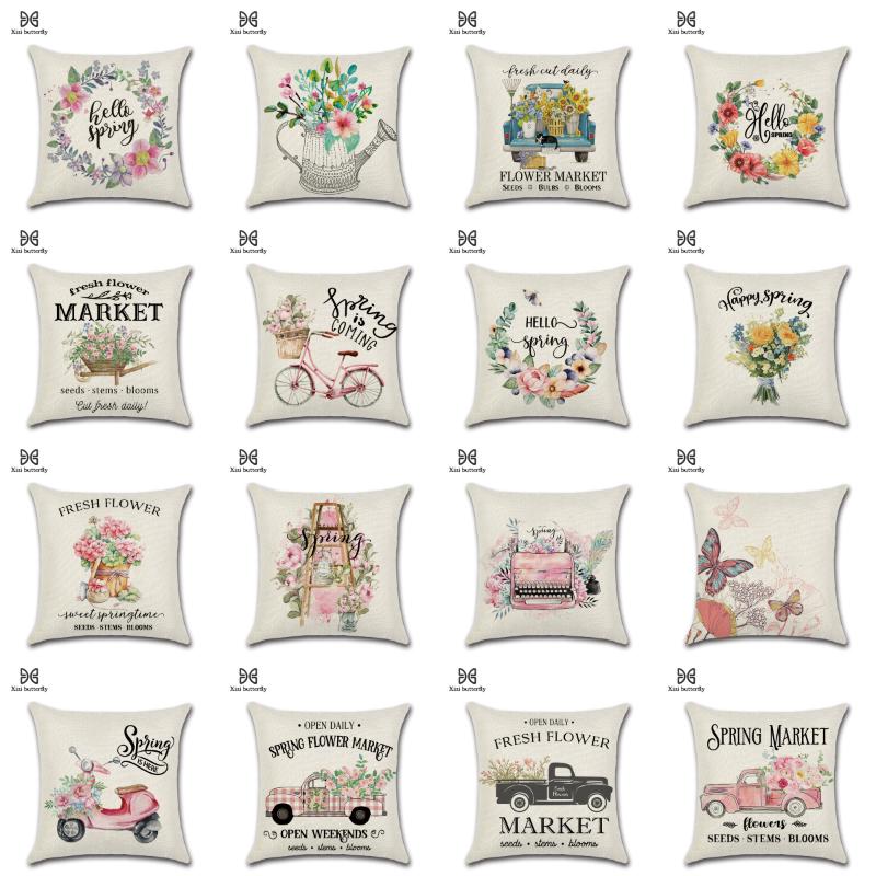 

2021 NEW Spring Floral Butterfly Cushion Covers Blike Flowers Creative Linen Pillowcase Decorative Sofa Couch Throw Pillow Cover, Chuntian-104