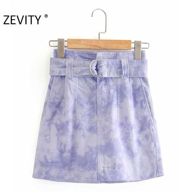 

ZEVITY Women vintage tie dyed printing casual sashes a line skirt faldas mujer female zipper fly vestido pockets skirts QUN695 210603, Ww qun695z