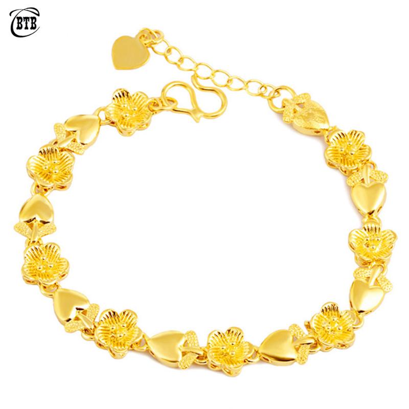 Link, Chain Vietnam Sand Golden Plum Blossom Lucky Bracelet Women Adjustable Gorgeous Jewelry Wedding Anniversary Birthday Gift-image-708082369