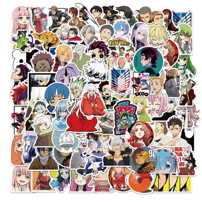 

100pcs Mixed Anime Stickers For Kids Demon Slayer Attack on Titan Decals DIY Luggage Laptop Skateboard Phone Car, 100pcs sticker