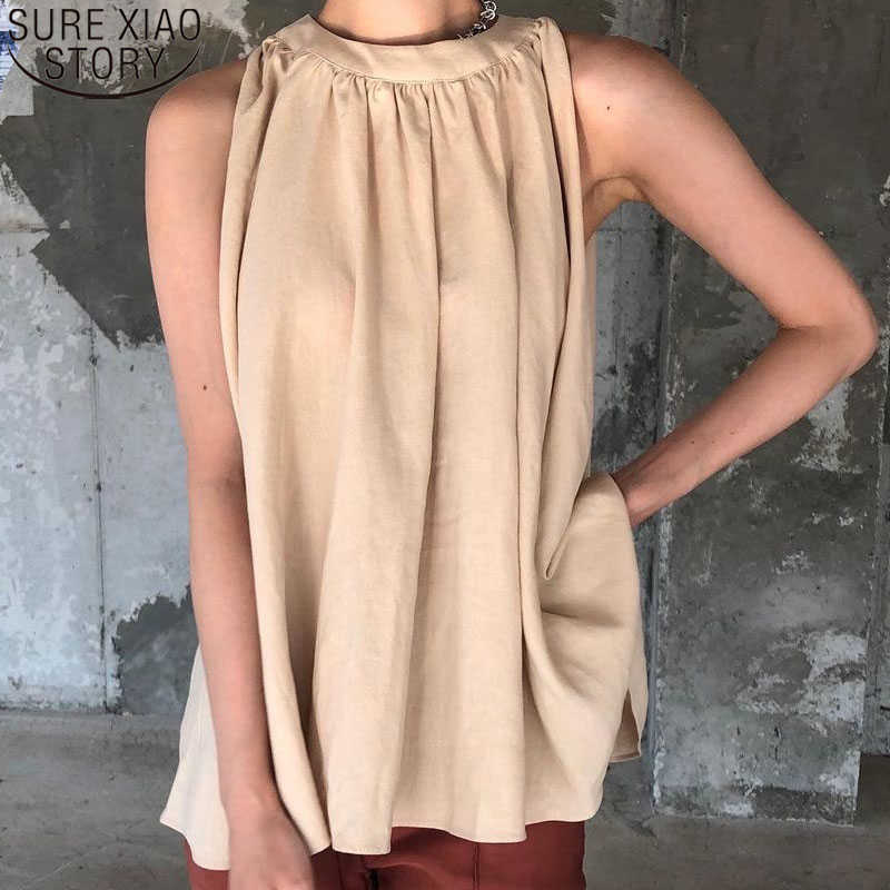 

Summer Women Shirts Fashion Woman Blouses Tops Korean Female Clothing Chic Temperament Sleeveless Vest with Belt 14231 210527, Khaki