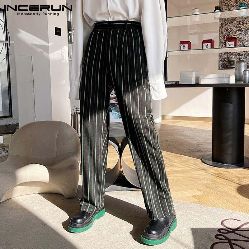 

Men's Pants 2021 Men Casual Button Striped Joggers Streetwear Straight Trousers Korean Fashion Leisure Pantalones Hombre S-5XL INCERUN, Black