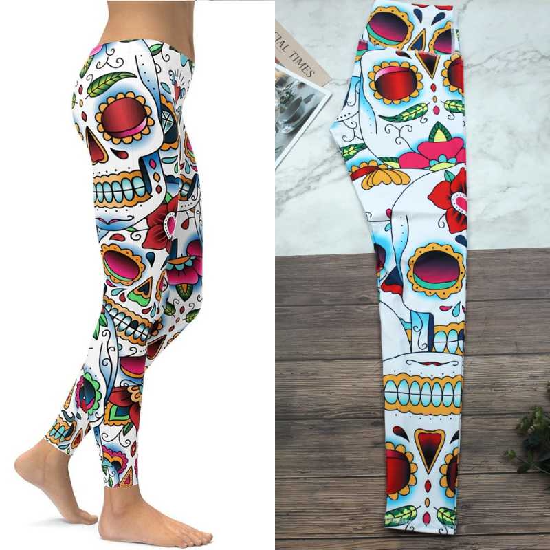 

Yoga Outfit GOSSINA Girls Leggings For Women Gym Workout Set Sport Clothes 2021 White Sugar Skull Pants Slim Activewear