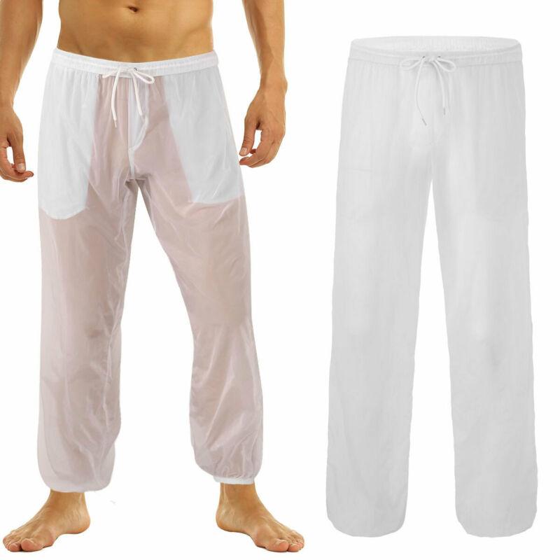 

Men's Pants Mens Ultra-Thin Transparent Drawstring Loose Fit Trousers Long Pockets Casual Clothing Sexy See Through Summer Beachwear, Black