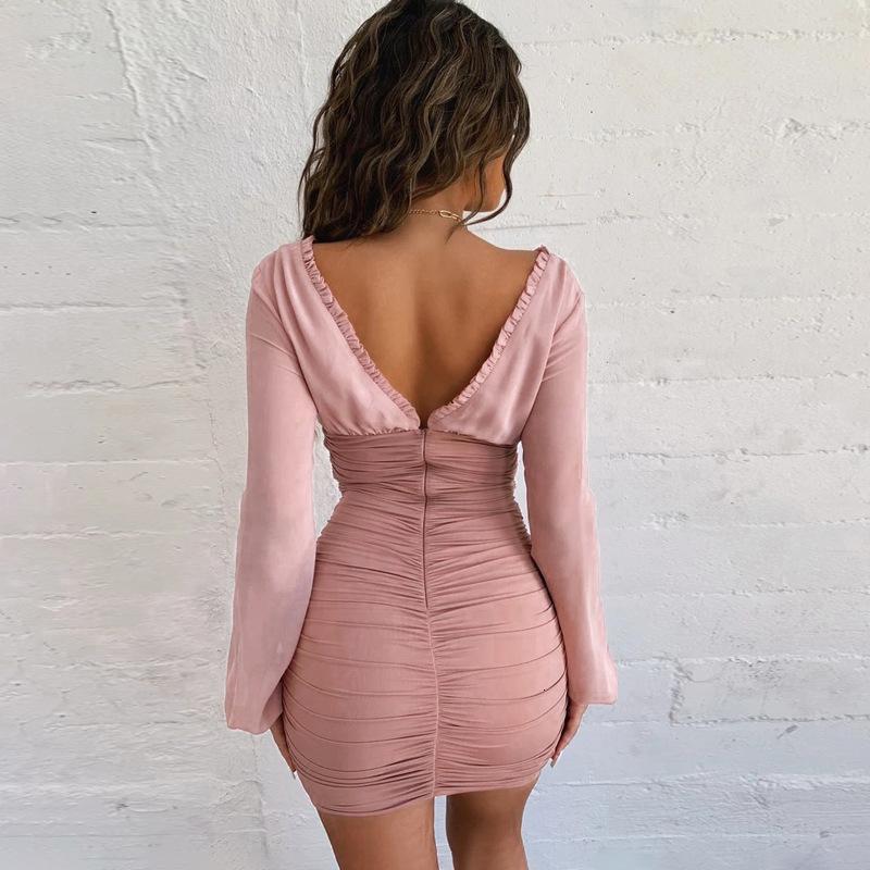 Dresses Autumn Casual and winter women's with wooden ear edge deep V long sleeve buttock skirt nightclub queen style Sexy dress 1487-image-711091489