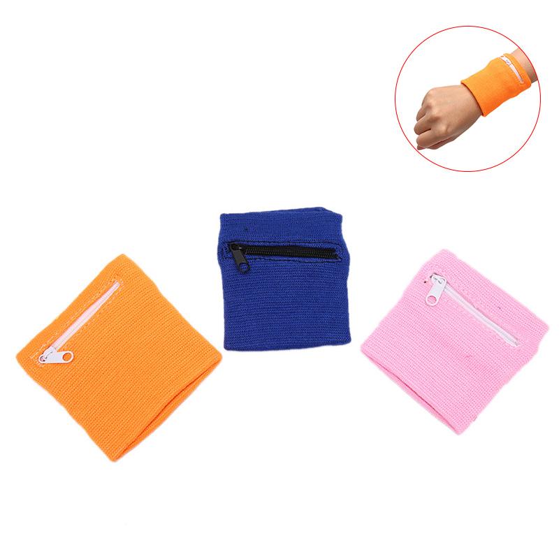 

Cotton Wristbands Sport Sweatband Zipper Wrist Wallet for Running Basketball Tennis Sweat Wrist Support Brace Wraps Guard, As picture