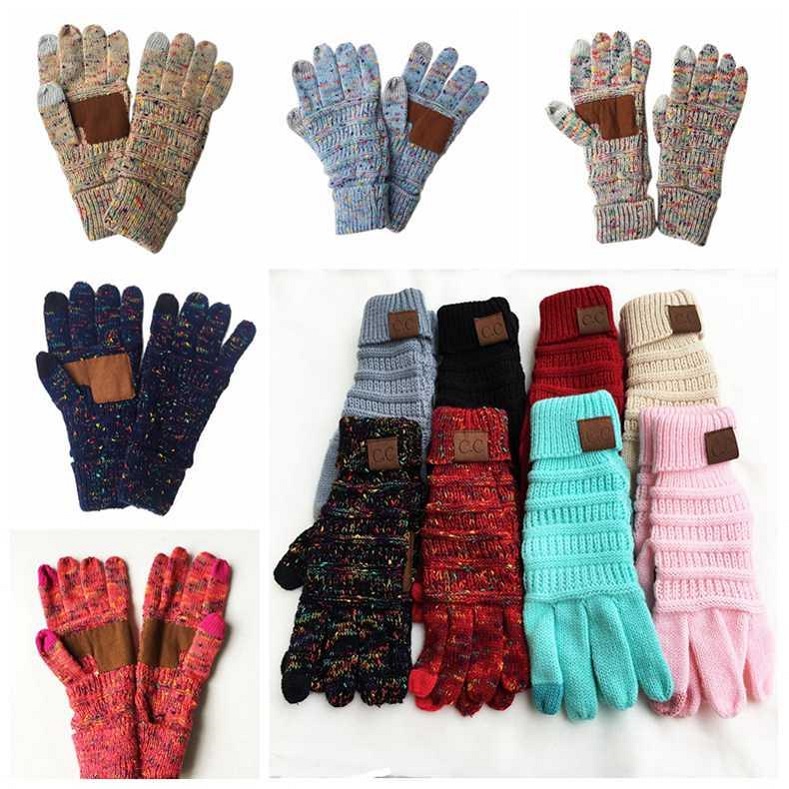 

Christmas Gift CC Knitting Touch Screen Glove Capacitive Women Winter Warm Wool Gloves Antiskid Knitted Telefingers Outdoors