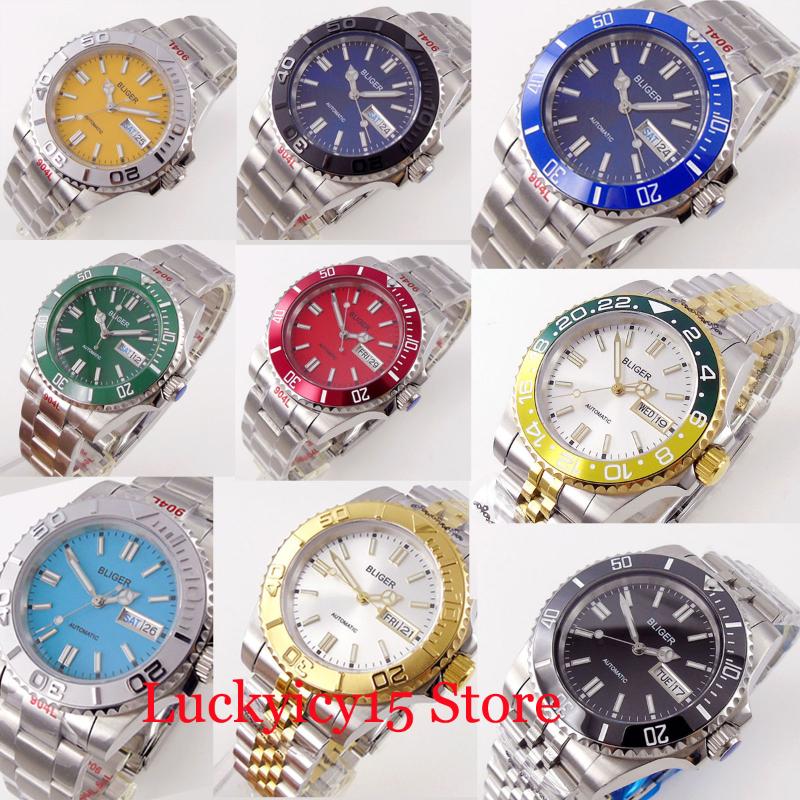 

Wristwatches Sub NH36A 40mm Selfwinding Men Watch Green/Blue/Black Dial Weekday Date Calendar Polish Oyster Strap Luminous Index, Logo green