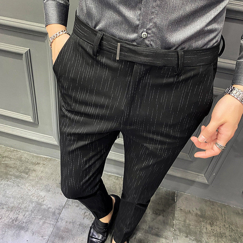 

2021 Spring Autumn New Casual Korean Slim Stripe Suit Pant Black Blue Masculino Formal Pants for Men  Juo1, Dark gray