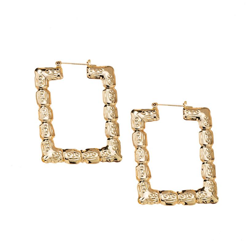 

Hoop & Huggie 2021 Trendy Ins Gold Bamboo Rectangle Minimalist Geometric Minimalism Earrings Korean Fashion Chic Women Party Jewelry