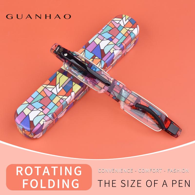 

Sunglasses Guanhao Fashion Folding Reading Glasses Portable Ladies Ultra Light Comfortable 360 Degree Rotation HD For The Elderly