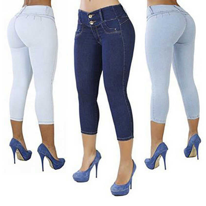 

Plus Size Women Sexy Casual Cropped Pants Solid Color Button Fly Waist Slim Trousers Breathable Elastic Pencil Pants 210616, White