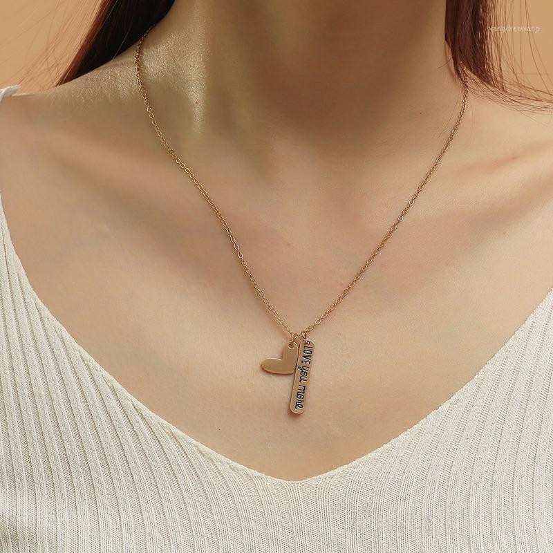 

Chains Letter Necklaces Woman Heart Pendant Necklace For Women Fashion Elegant Lady Party Jewelry Gold Color Trendy Zinc Alloy Collier