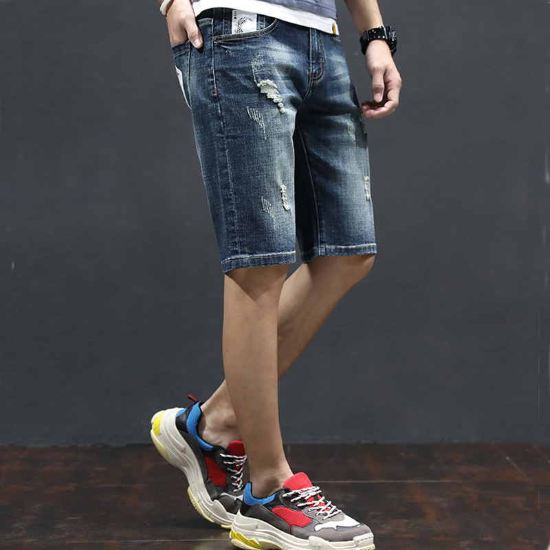 

2021 Ripped Denim Shorts for Men New Fashion Style Slim Fit Casual Stretch High Quality Elastic Short Jeans Pants R6n3, Black