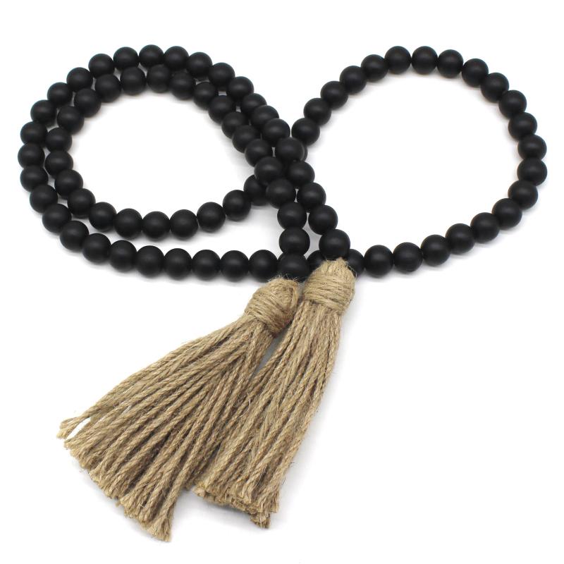 

Wood Beads Garland with Tassels Farmhouse Rustic Wooden Prayer Bead String Wall Hanging Accent for Home Festival Decor