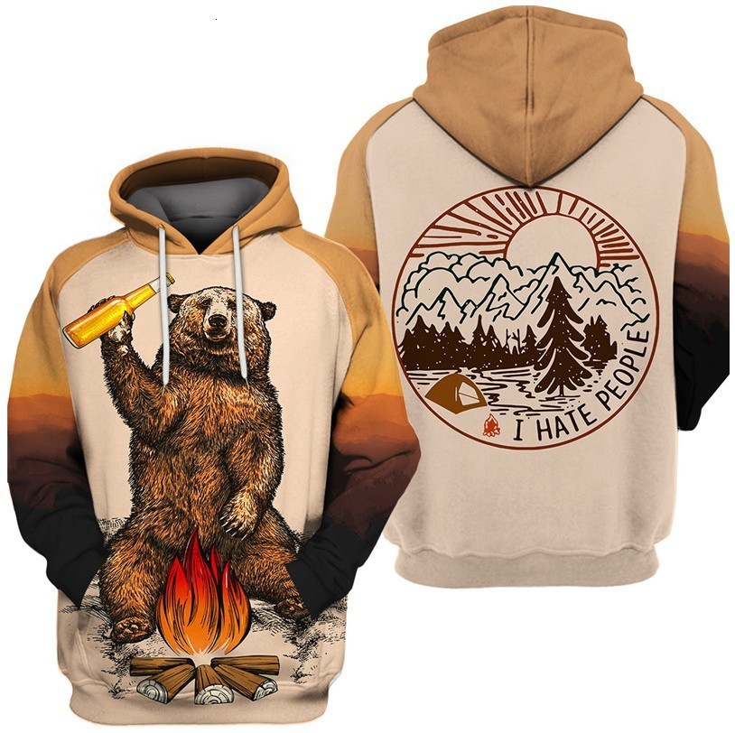 

01 Autumn and winter 2021 hate humanity grizzly bear 3D printed Hoodie t-shirt men's Sweater, Black