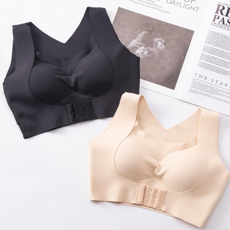 

Bras E56F Women Seamless Bra Underwear Front Buckle Push Up Bralette Cross Back Tank Top, Black