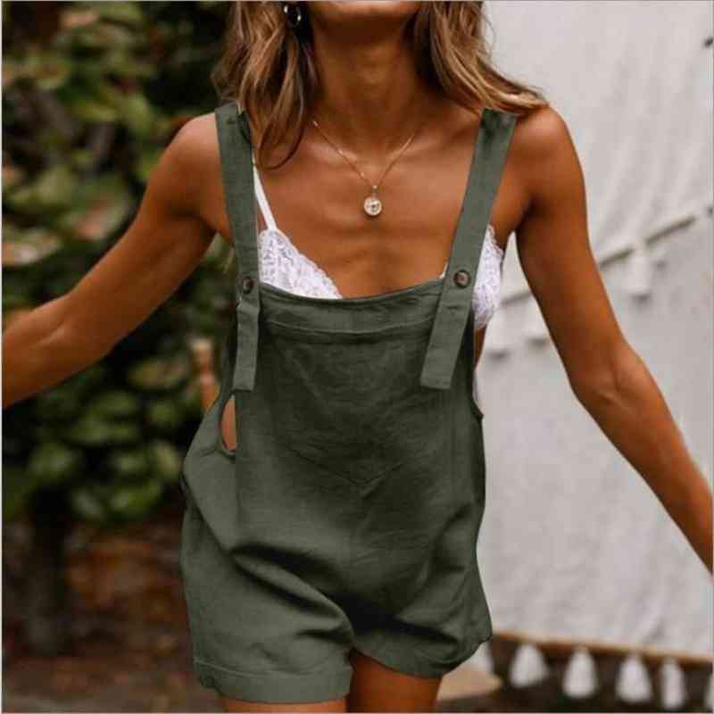 

Women Rompers Summer Ladies Casual Clothes Loose Wide Leg Shorts Solid Dungaree Bib Overalls Summer Beach Rompers Shorts, White;black