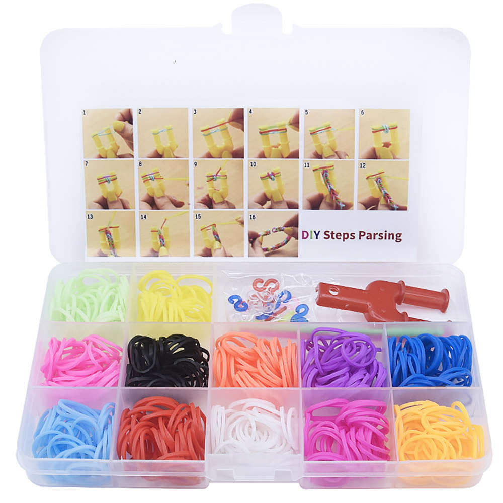 

Rainbow hand woven DIY color rubber band bracelet set small 15 grid, Golden;silver