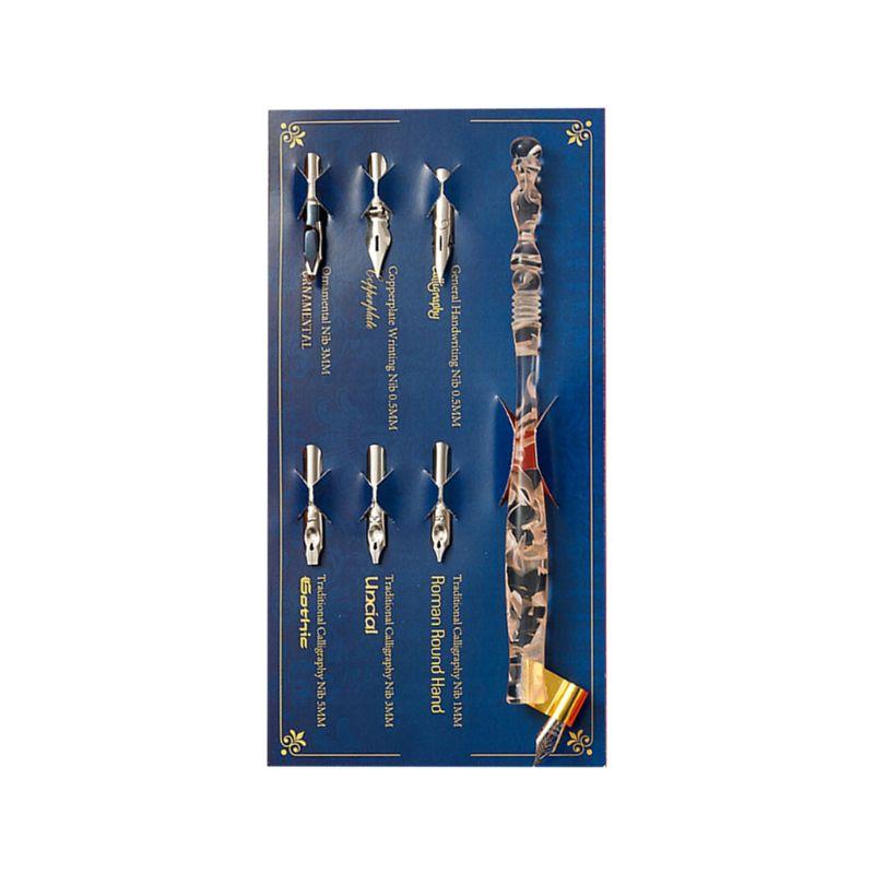 

Retro Manga Calligraphy Dip Pen Holder + 6 Nibs For Lettering Skiching Drawing B95C Fountain Pens