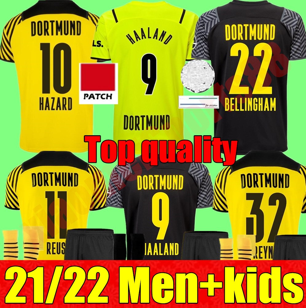 

dortmund jerseys Borussia 21 22 fourth 4th 2021 2022 soccer football shirt HAALAND REUS NEONGELB BELLINGHAM HUMMELS BRANDT adult men + kids kit youth maillot de foot, Kids away+league patch