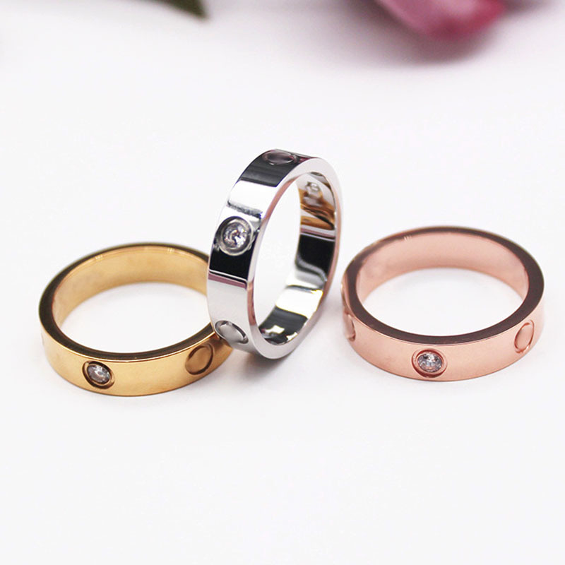 

High Polished Lover Ring Printed Silver Rose Gold Color Top Quality Stainless Steel Couple Rings Women Jewelry Wholesale