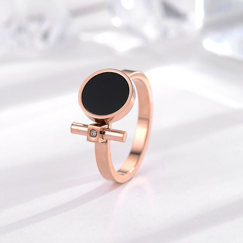 

Cool Rose Gold Plated Black Enameled Engagement Ring Jewelry for Women Gift
