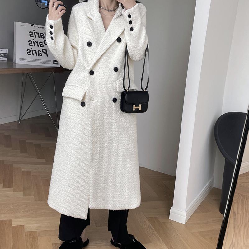 

Women' Suits & Blazers Solid Flap Pocket Trim Long Blazer Pea Coat, Black