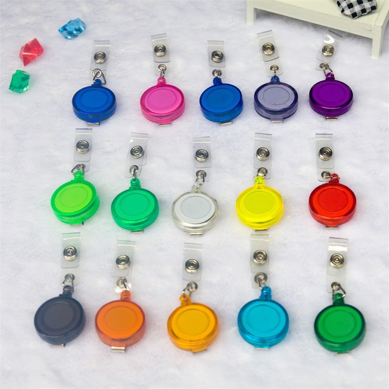 

Free DHL Shipping ID Holder Name Tag Card Key Badge Round Solid Plastic Clip-On Retractable Pull Reel Wholesale Office Supplies 359 S2, As pictures