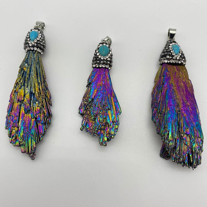 

Pendant Necklaces Colorful Genuine Tourmaline Shiny Crystal DIY Peacock Design Raw Stone Necklace