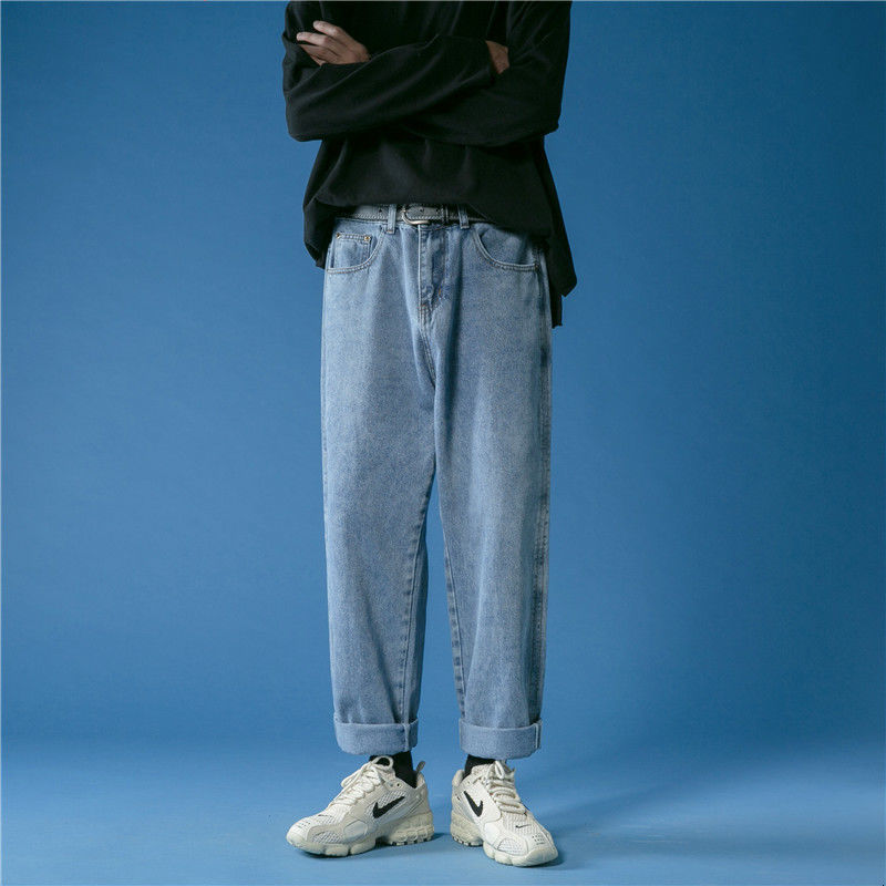 

2021 New Men's Baggy Homme Casual Classic Style Jeans Blue Color Loose Straight Pants Biker Denim Trousers Large Size S-2xl Nx41