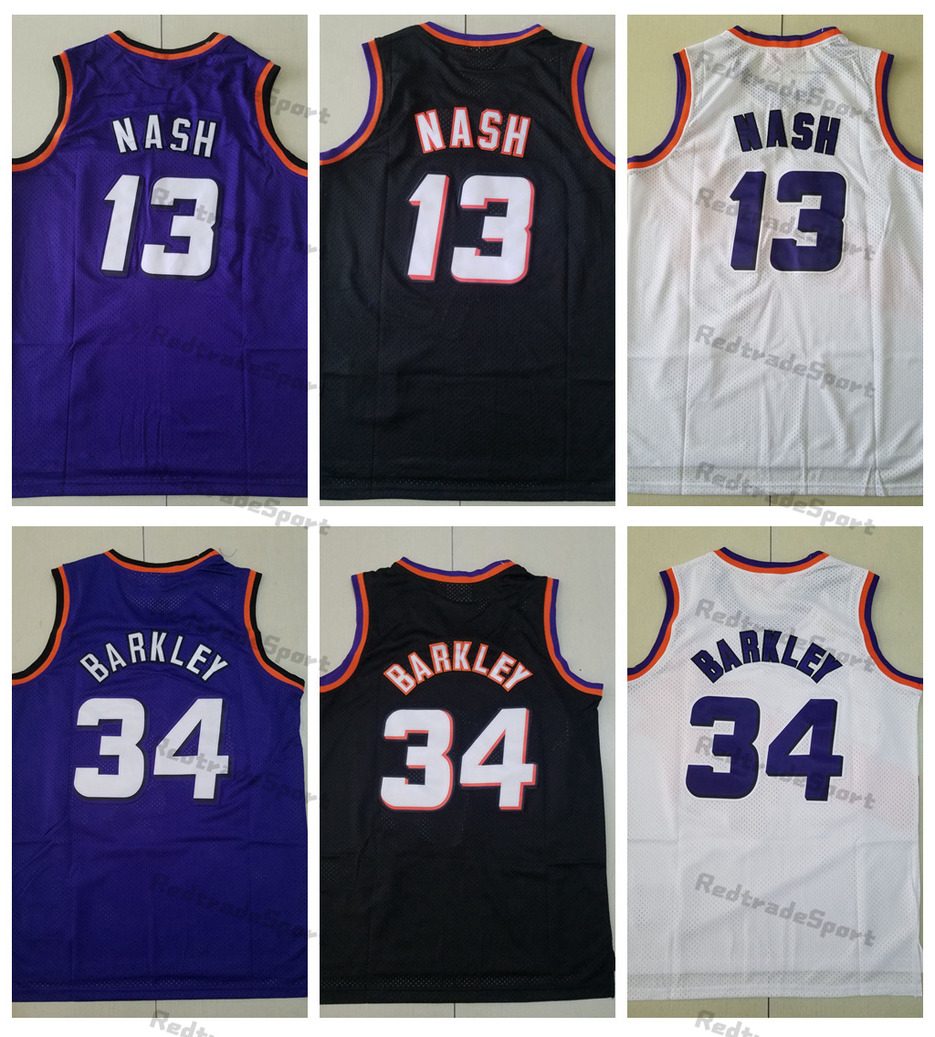 

Vintage 1996 -97 Basketball Jerseys Purple Black White 13 Steve Nash 34 Charles Barkley 1992 Mens Stitched Shirts, Purple13