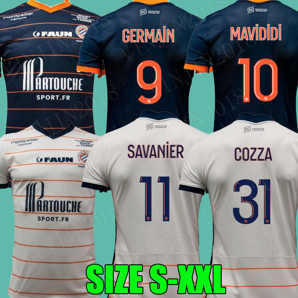 

21 22 Maillot de foot Montpellier HSC soccer jerseys 2021 2022 GERMAIN MAVIDIDI SAVANIER MOLLET home away blue white third black football sh, Black;yellow