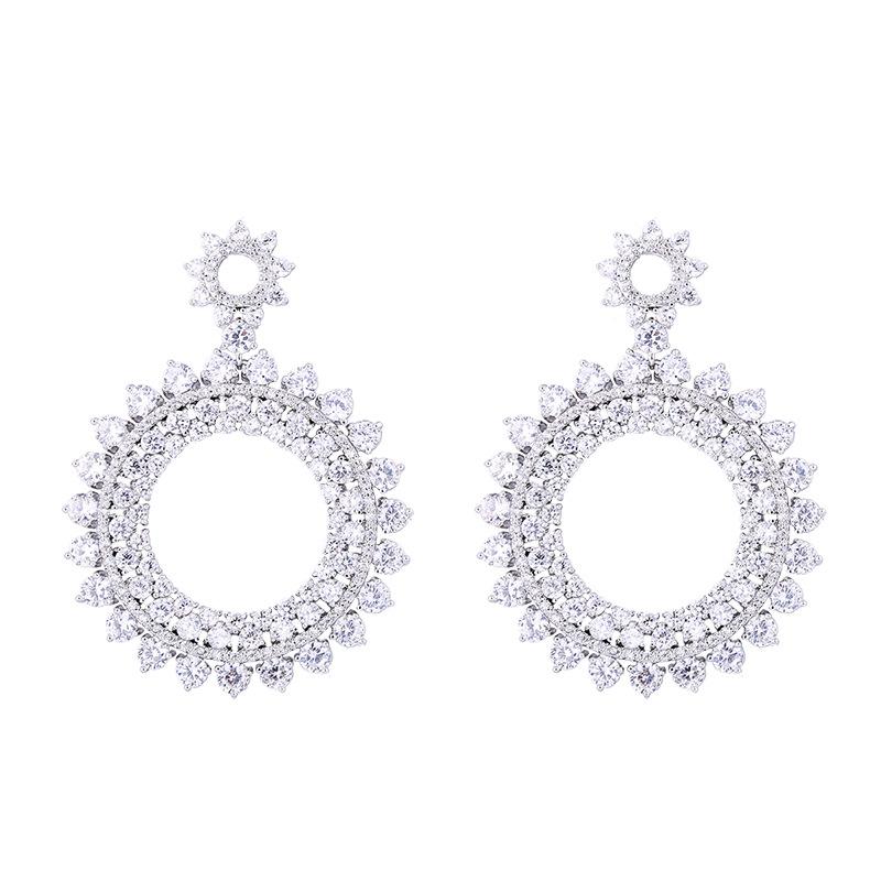 

Hoop & Huggie Color Flower Earrings Micro-inlaid Zircon Sun Lace European And American Big-name Wholesale Re