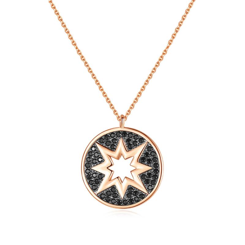 

Pendant Necklaces Flash Star Round Geometric Badge Necklace Simple Color Zircon Fashion Short Europe And America Clavicle Chain