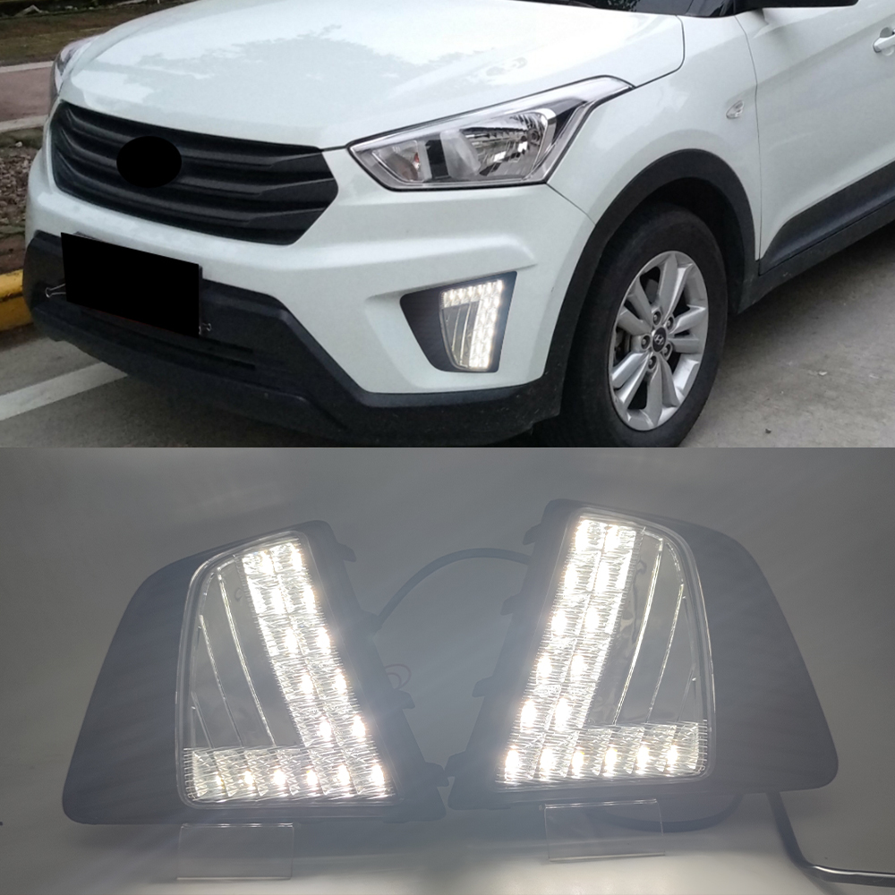 

1Set Auto LED DRL Daytime Running Lights Day Lights Fog Lamp Cover turn signal for Hyundai IX25 Creta 2014 2015 2016