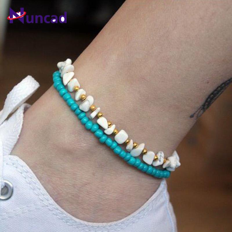 

Anklets 2021 Fashion Jewelry Simple Natural Wind Irregular Stone Bead Rice Beads 2 Sets, Red;blue