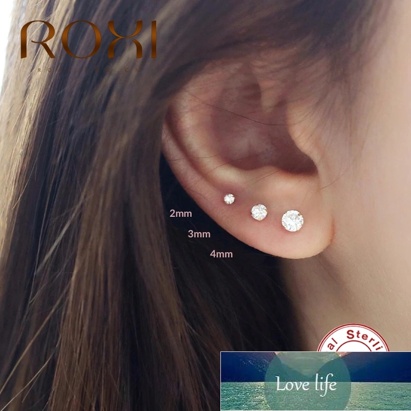 

ROXI 3PCS 2/3/4mm 925 Sterling Silver Four-claw Solitaire Piercing Earrings for Women Girls Lovely Round Cartilage Stud Earring Factory price expert design Quality