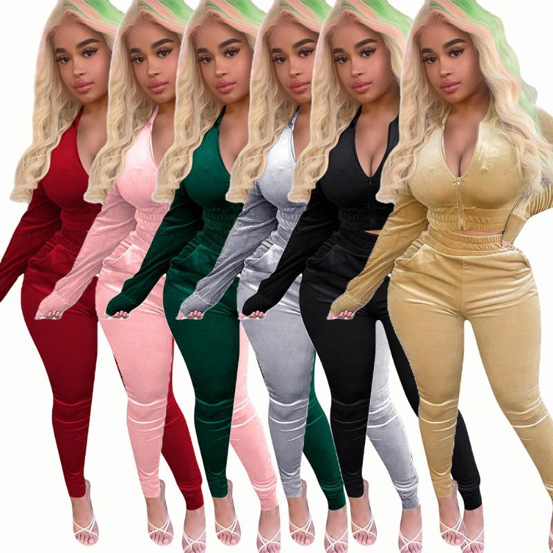 

Women's Two Piece Pants 2022 Set Women Velvet Hoodied Long Sleeve Crop Top Stacked Leggings 2 Outfits Tracksuit Sweatsuit, White