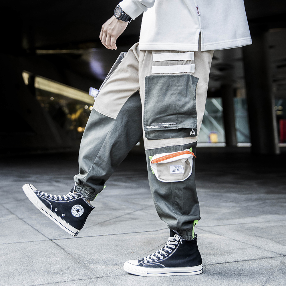

2021 New Patchwork Pockets Cargo Pants with Straps Men Spring Harajuku Hip Hop Sweatpant Casual Male Joggers Streetwear Techwear Eke5, Gray