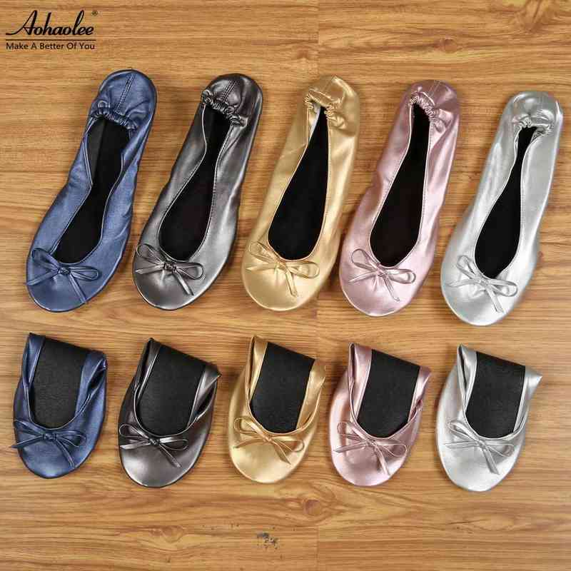 

Aohaolee After Party Shoes Fashion Women Shoes Flats Portable Fold Up Bridal Prom Ballerinas Flat Shoes Roll Up Foldable Ballets AA220225, Pewter